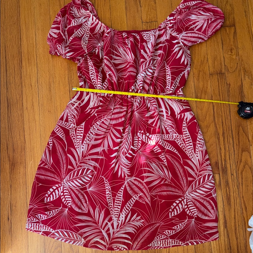 Gorgeous Red Banana Republic TropicalPalm Leaves Dress with Flowy Sleeves size L